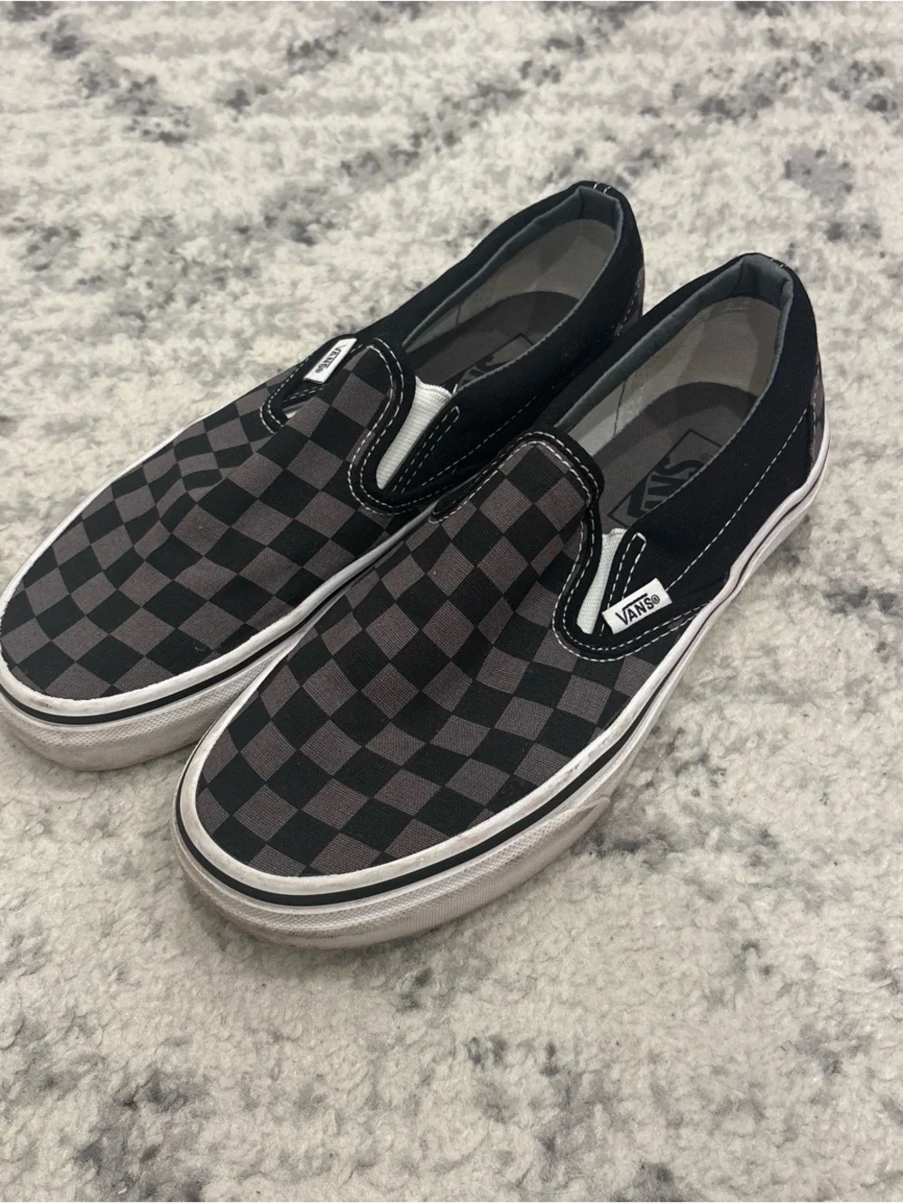 Vans Black and Gray Checkerboard Classic Slip-On Loafers